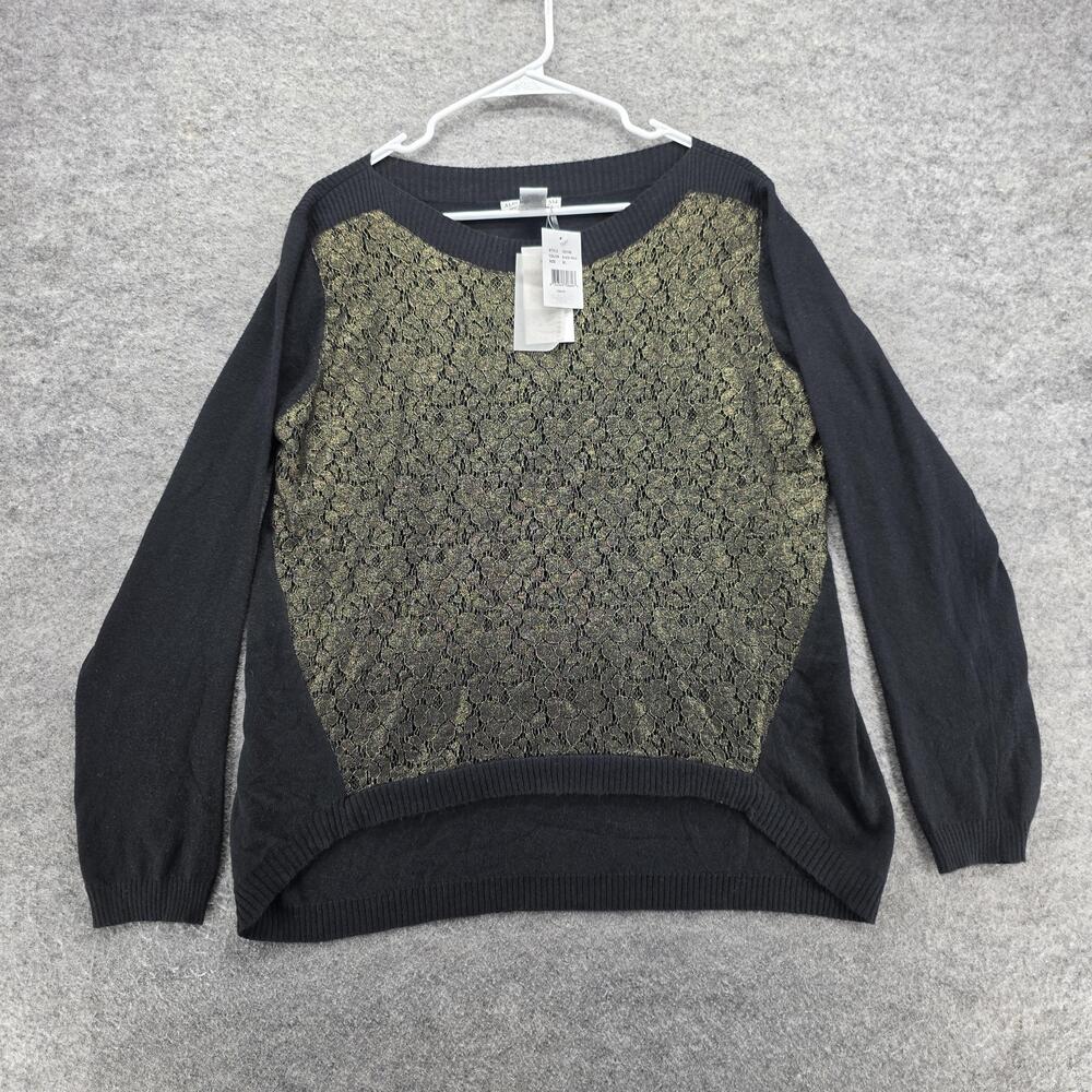 Alberto Makali Sweater Womens XL Black Gold Lace Front Long Sleeve Pullover New
